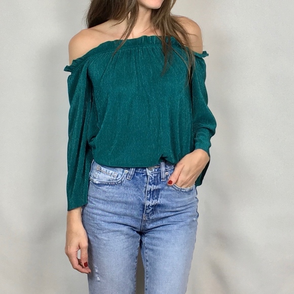 J.O.A. Tops - (J.O.A.) Off the Shoulder Shimmer Top